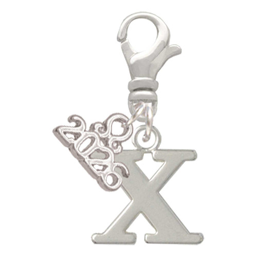 Silver Plated Large Initial - X - Silver Plated Clip on Charm with Mini Year 2026: Year to Remember Jewelry Gift - Celebrations
