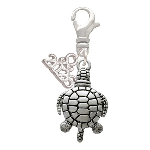 Silver Plated Antiqued Sea Turtle - Silver Plated Clip on Charm with Mini Year 2026: Year to Remember Jewelry Gift - Celebrations