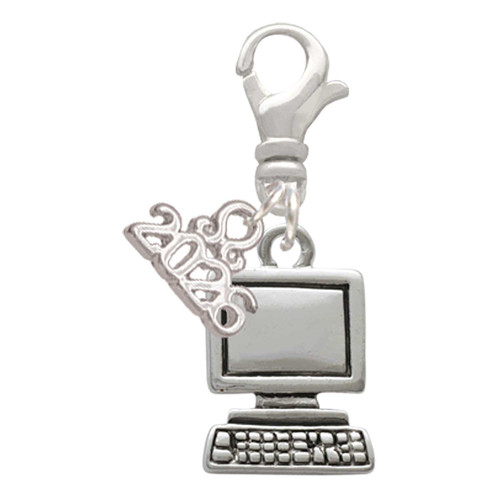 Silver Plated Computer - Silver Plated Clip on Charm with Mini Year 2026: Year to Remember Jewelry Gift - Celebrations