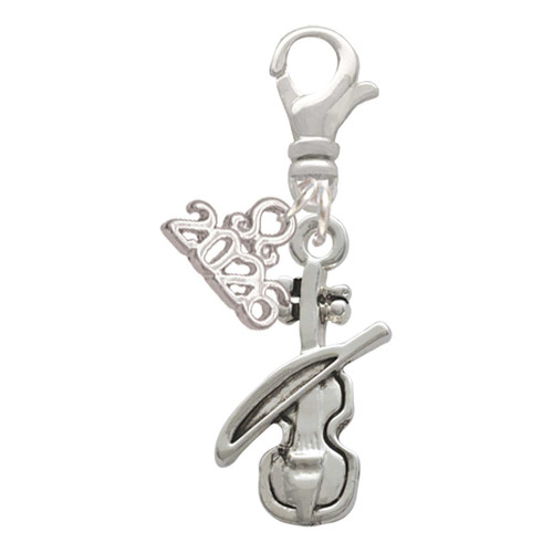 Silver Plated Violin - Silver Plated Clip on Charm with Mini Year 2026: Year to Remember Jewelry Gift - Celebrations