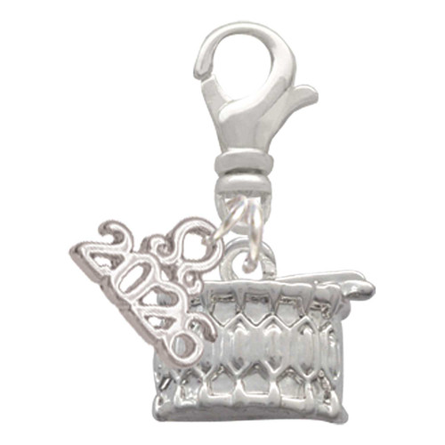 Silver Plated Drum - Silver Plated Clip on Charm with Mini Year 2026: Year to Remember Jewelry Gift - Celebrations