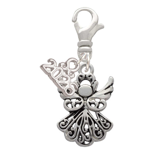 Silver Plated Angel - Silver Plated Clip on Charm with Mini Year 2026: Year to Remember Jewelry Gift - Celebrations