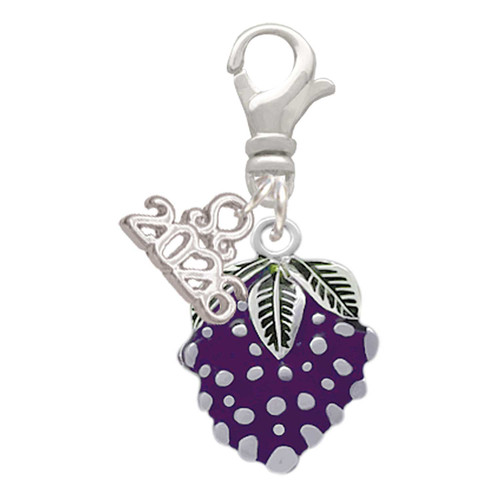 Silver Plated Purple Grapes - Silver Plated Clip on Charm with Mini Year 2026: Year to Remember Jewelry Gift - Celebrations