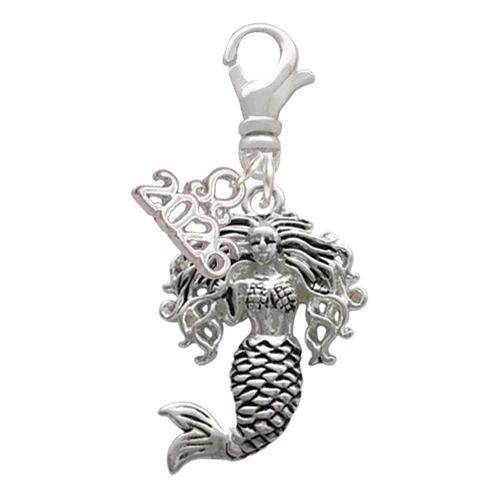Silver Plated Mermaid - Silver Plated Clip on Charm with Mini Year 2026: Year to Remember Jewelry Gift - Celebrations