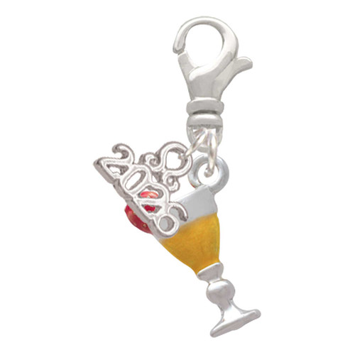 Silver Plated 3-D Yellow Tropical Drink - Silver Plated Clip on Charm with Mini Year 2026: Year to Remember Jewelry Gift - Celebrations