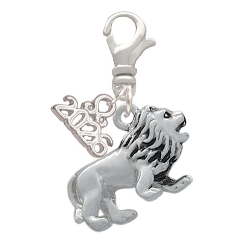 Silver Plated 3-D Lion - Silver Plated Clip on Charm with Mini Year 2026: Year to Remember Jewelry Gift - Celebrations
