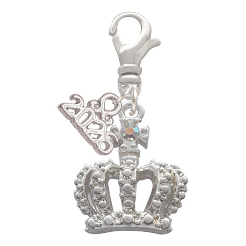 Silver Plated Crown with AB Crystal - Silver Plated Clip on Charm with Mini Year 2026: Year to Remember Jewelry Gift - Celebrations