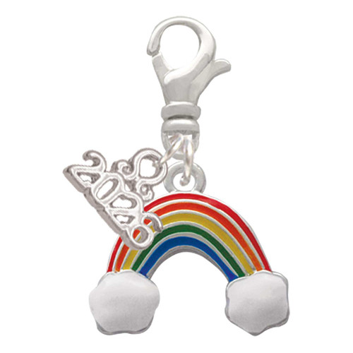 Silver Plated Enamel Rainbow - Silver Plated Clip on Charm with Mini Year 2026: Year to Remember Jewelry Gift - Celebrations