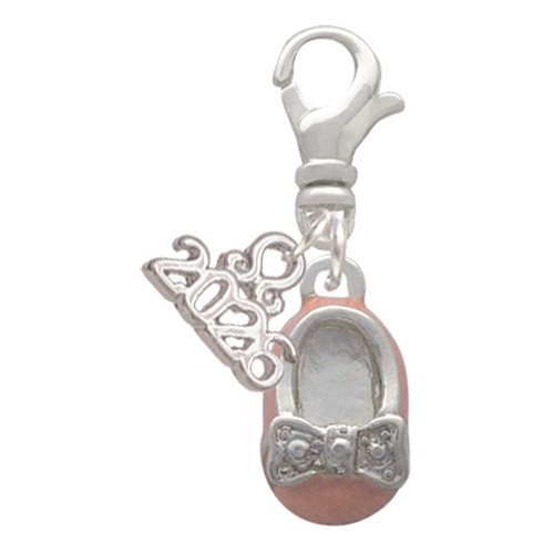 Silver Plated Pink Enamel Baby Shoe with Bow - Silver Plated Clip on Charm with Mini Year 2026: Year to Remember Jewelry Gift - Celebrations