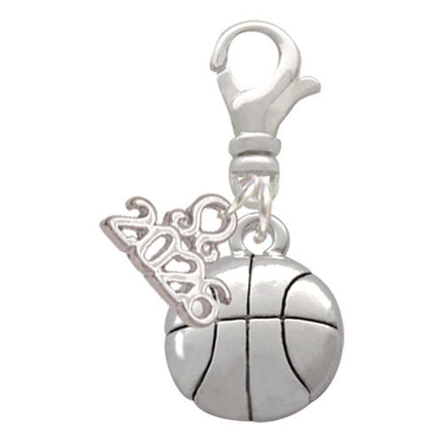 Silver Plated Large Basketball - Silver Plated Clip on Charm with Mini Year 2026: Year to Remember Jewelry Gift - Celebrations