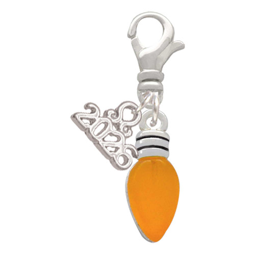 Silver Plated Christmas Lights - Hot Orange Resin - Silver Plated Clip on Charm with Mini Year 2026: Year to Remember Jewelry Gift - Celebrations