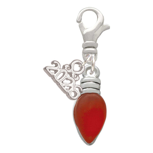 Silver Plated Christmas Lights - Red Resin - Silver Plated Clip on Charm with Mini Year 2026: Year to Remember Jewelry Gift - Celebrations