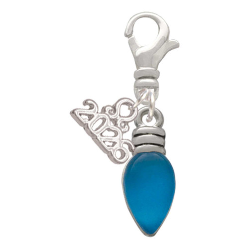 Silver Plated Christmas Lights - Hot Blue Resin - Silver Plated Clip on Charm with Mini Year 2026: Year to Remember Jewelry Gift - Celebrations