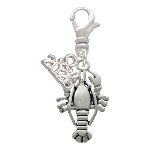 Silver Plated Antiqued Lobster - Silver Plated Clip on Charm with Mini Year 2026: Year to Remember Jewelry Gift - Celebrations