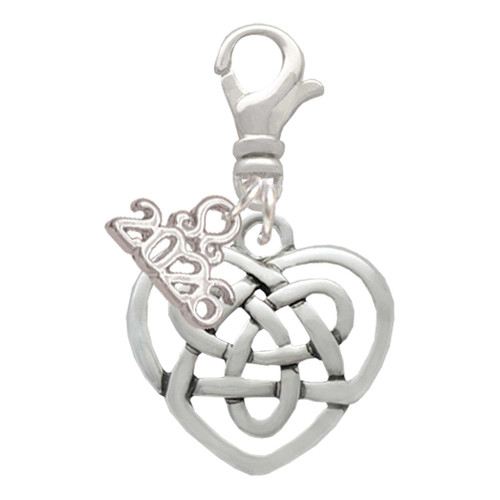 Silver Plated Celtic Knot Heart - Silver Plated Clip on Charm with Mini Year 2026: Year to Remember Jewelry Gift - Celebrations