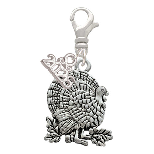 Silver Plated Antiqued Turkey - Silver Plated Clip on Charm with Mini Year 2026: Year to Remember Jewelry Gift - Celebrations