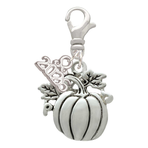 Silver Plated Large Antiqued Pumpkin - Silver Plated Clip on Charm with Mini Year 2026: Year to Remember Jewelry Gift - Celebrations