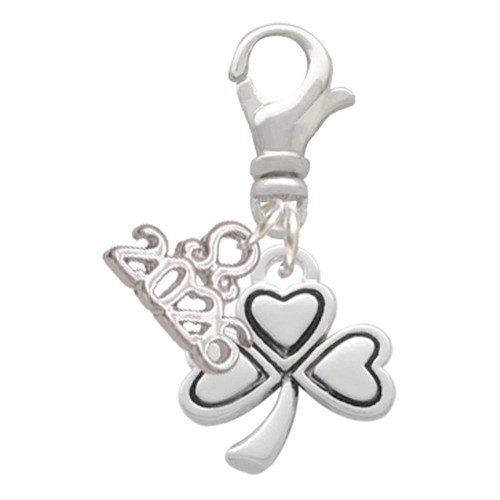 Silver Plated Antiqued Shamrock - Silver Plated Clip on Charm with Mini Year 2026: Year to Remember Jewelry Gift - Celebrations