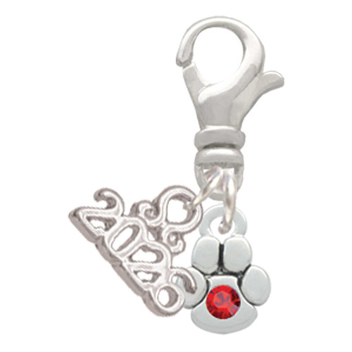 Silver Plated Mini Paw with Red Crystal - Silver Plated Clip on Charm with Mini Year 2026: Year to Remember Jewelry Gift - Celebrations