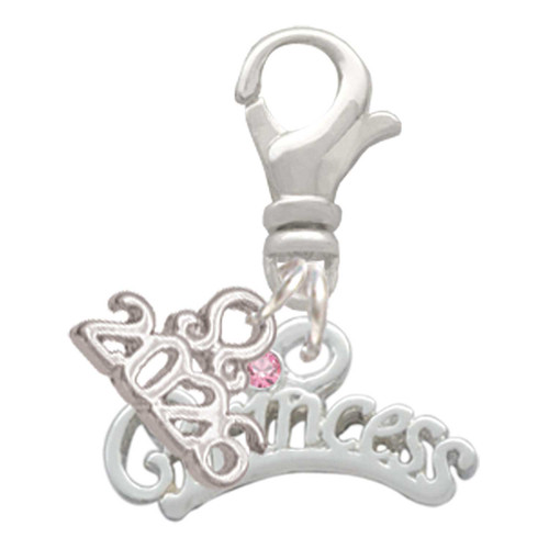 Silver Plated Princess with Pink Crystal - Silver Plated Clip on Charm with Mini Year 2026: Year to Remember Jewelry Gift - Celebrations