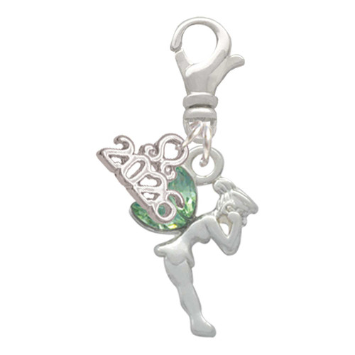 Silver Plated Small Fairy with Lime Green Wings - Silver Plated Clip on Charm with Mini Year 2026: Year to Remember Jewelry Gift - Celebrations