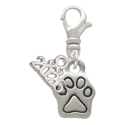 Silver Plated Mini Paw - Silver Plated Clip on Charm with Mini Year 2026: Year to Remember Jewelry Gift - Celebrations
