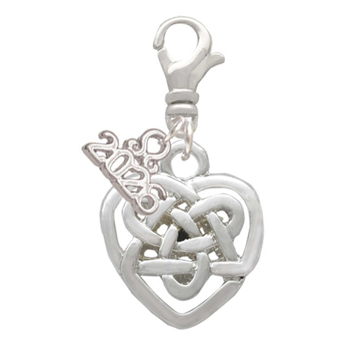 Silver Plated Small Celtic Heart Knot - Silver Plated Clip on Charm with Mini Year 2026: Year to Remember Jewelry Gift - Celebrations