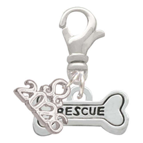 Silver Plated Mini ''Rescue'' Dog Bone - Silver Plated Clip on Charm with Mini Year 2026: Year to Remember Jewelry Gift - Celebrations