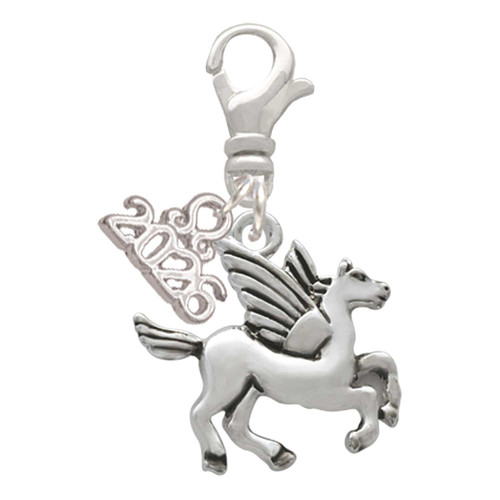 Silver Plated Medium Pegasus - Silver Plated Clip on Charm with Mini Year 2026: Year to Remember Jewelry Gift - Celebrations
