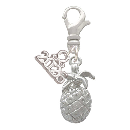 Silver Plated Pineapple - Silver Plated Clip on Charm with Mini Year 2026: Year to Remember Jewelry Gift - Celebrations