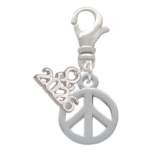 Silver Plated Peace Sign - Silver Plated Clip on Charm with Mini Year 2026: Year to Remember Jewelry Gift - Celebrations