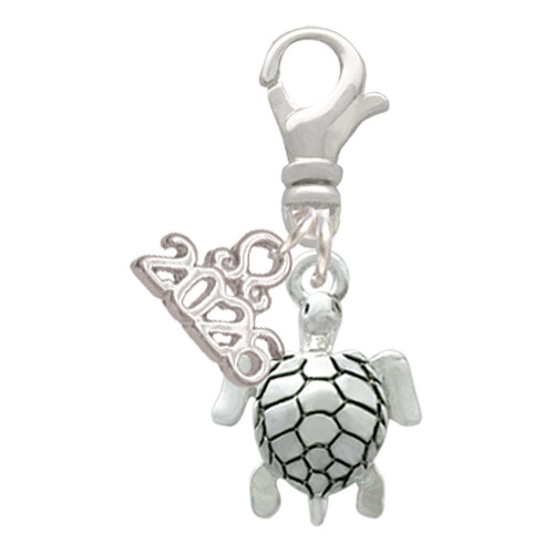 Silver Plated Sea Turtle - Silver Plated Clip on Charm with Mini Year 2026: Year to Remember Jewelry Gift - Celebrations