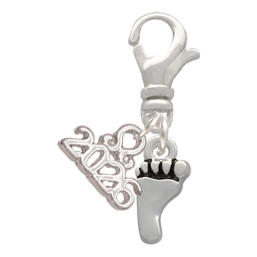 Silver Plated Small Bare Feet - Silver Plated Clip on Charm with Mini Year 2026: Year to Remember Jewelry Gift - Celebrations