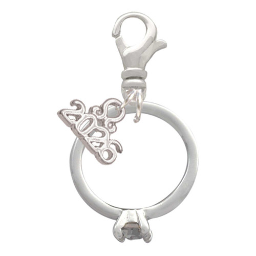 Silver Plated Ring with Crystal - Silver Plated Clip on Charm with Mini Year 2026: Year to Remember Jewelry Gift - Celebrations