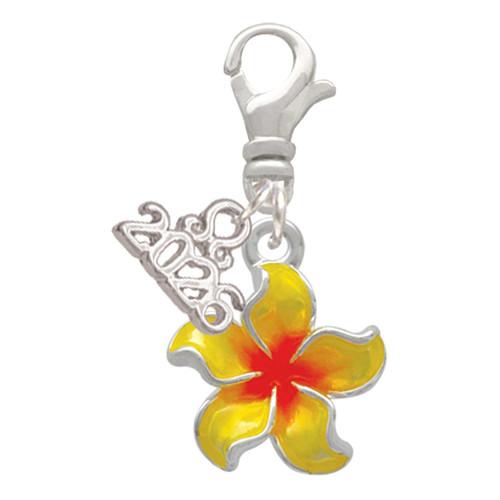 Silver Plated Yellow and Orange Plumeria Flower - Silver Plated Clip on Charm with Mini Year 2026: Year to Remember Jewelry Gift - Celebrations