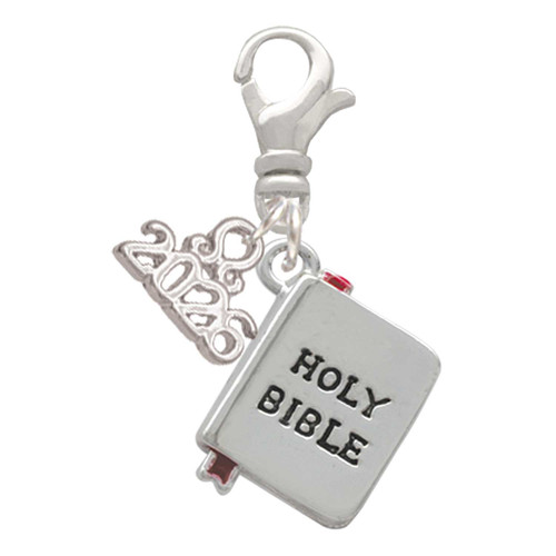 Silver Plated Bible with Cross - Silver Plated Clip on Charm with Mini Year 2026: Year to Remember Jewelry Gift - Celebrations