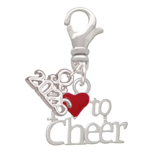 Silver Plated I love to Cheer with Red Heart - Silver Plated Clip on Charm with Mini Year 2026: Year to Remember Jewelry Gift - Celebrations