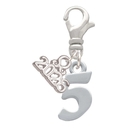 Silver Plated Number - 5 - Silver Plated Clip on Charm with Mini Year 2026: Year to Remember Jewelry Gift - Celebrations