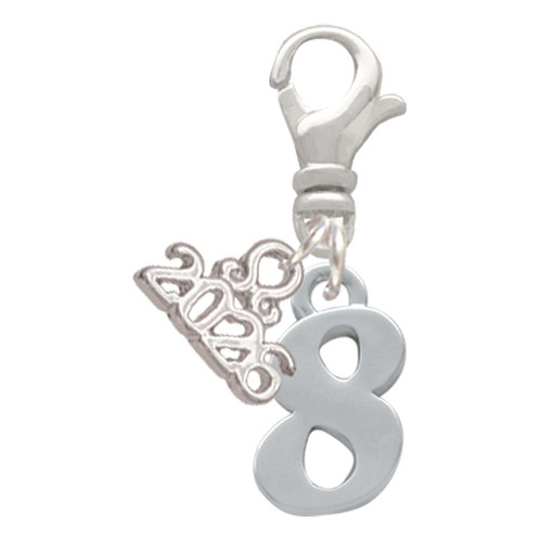 Silver Plated Number - 8 - Silver Plated Clip on Charm with Mini Year 2026: Year to Remember Jewelry Gift - Celebrations
