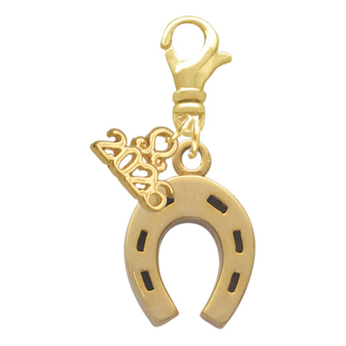 Gold-tone Horseshoe - Gold-tone Plated Clip on Charm with Mini Year 2026: Year to Remember Jewelry Gift - Celebrations