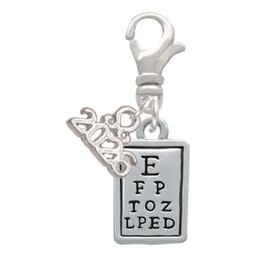 Silver Plated Eye Chart - Silver Plated Clip on Charm with Mini Year 2026: Year to Remember Jewelry Gift - Celebrations