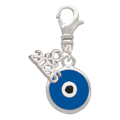 Silver Plated Blue Evil Eye Good Luck - Silver Plated Clip on Charm with Mini Year 2026: Year to Remember Jewelry Gift - Celebrations
