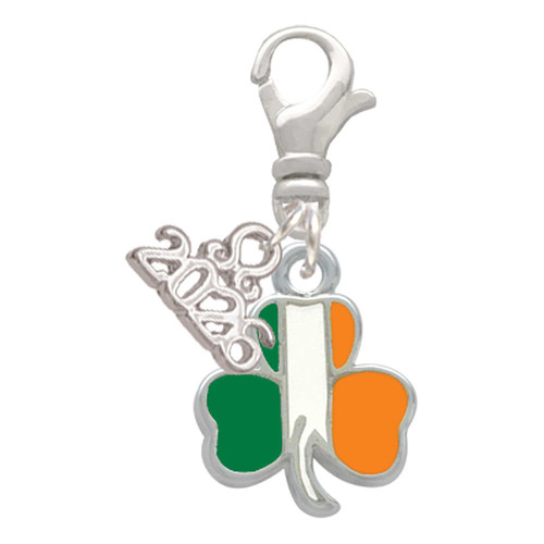 Silver Plated Irish Flag Shamrock - Silver Plated Clip on Charm with Mini Year 2026: Year to Remember Jewelry Gift - Celebrations