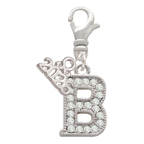 Silver Plated Crystal Initial - B - Silver Plated Clip on Charm with Mini Year 2026: Year to Remember Jewelry Gift - Celebrations