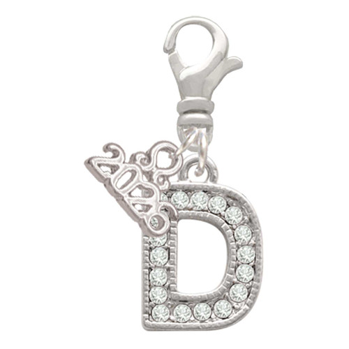 Silver Plated Crystal Initial - D - Silver Plated Clip on Charm with Mini Year 2026: Year to Remember Jewelry Gift - Celebrations