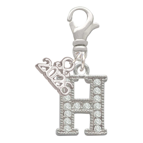 Silver Plated Crystal Initial - H - Silver Plated Clip on Charm with Mini Year 2026: Year to Remember Jewelry Gift - Celebrations