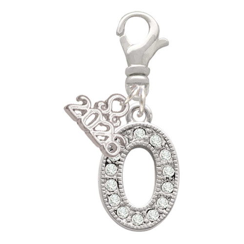Silver Plated Crystal Initial - O - Silver Plated Clip on Charm with Mini Year 2026: Year to Remember Jewelry Gift - Celebrations