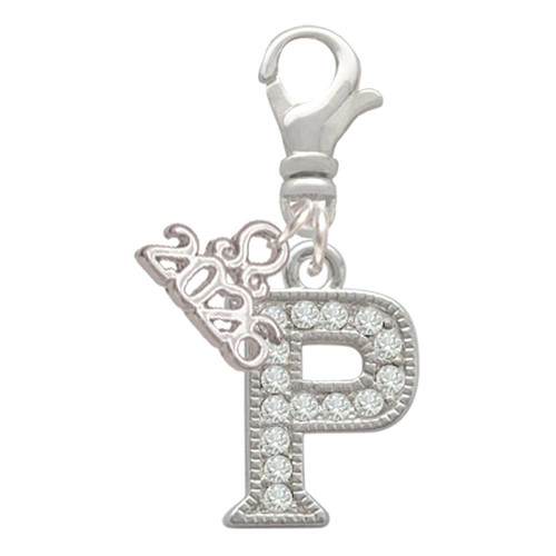 Silver Plated Crystal Initial - P - Silver Plated Clip on Charm with Mini Year 2026: Year to Remember Jewelry Gift - Celebrations