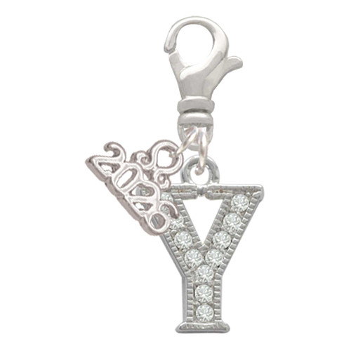 Silver Plated Crystal Initial - Y - Silver Plated Clip on Charm with Mini Year 2026: Year to Remember Jewelry Gift - Celebrations
