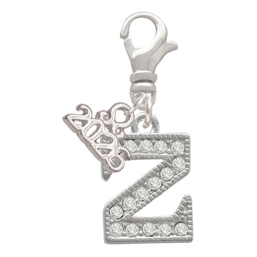 Silver Plated Crystal Initial - Z - Silver Plated Clip on Charm with Mini Year 2026: Year to Remember Jewelry Gift - Celebrations